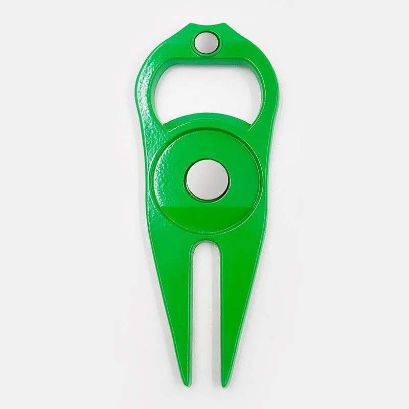 Zinc alloy golf ball yoke and bottle opener tool in black, green, and silver colour options