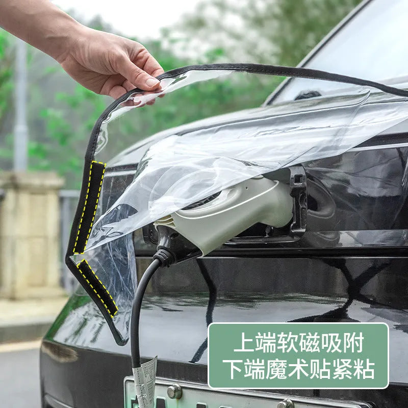 Electric vehicle charging rain cover with magnetic strips unfolded to 60x50cm dimensions