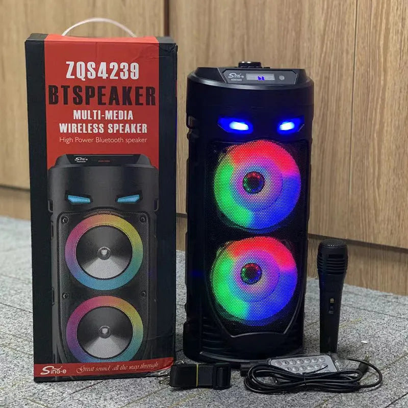 Black dual horn cannon Bluetooth speaker with USB charging port and SD card slot