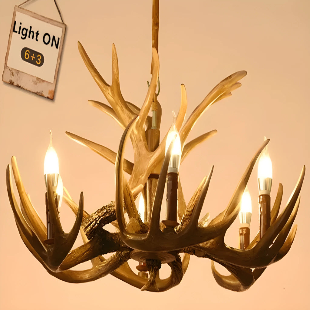 Nordic retro antlers chandelier with 4 heads in brown ABS shade for indoor ceiling mounting