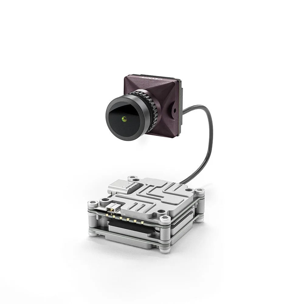 Silver Caddx ADAPTS DJI FPV digital image transmission unit with mounting screws and cables.
