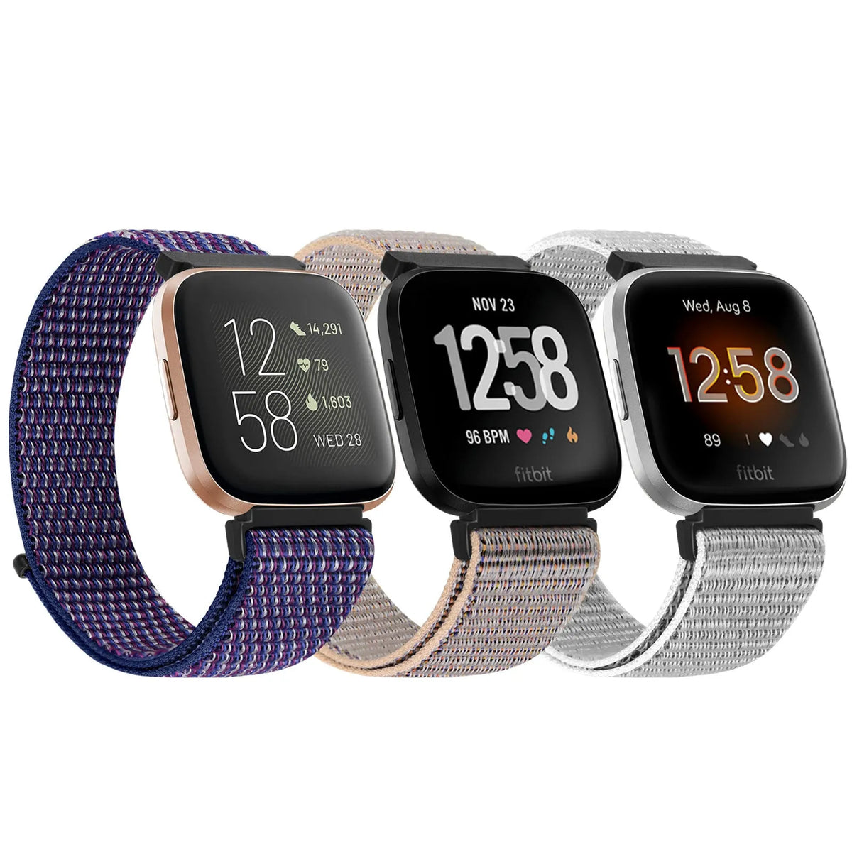 Nylon loop velcro watch band for Fitbit Versa 2 Sense 2 in black