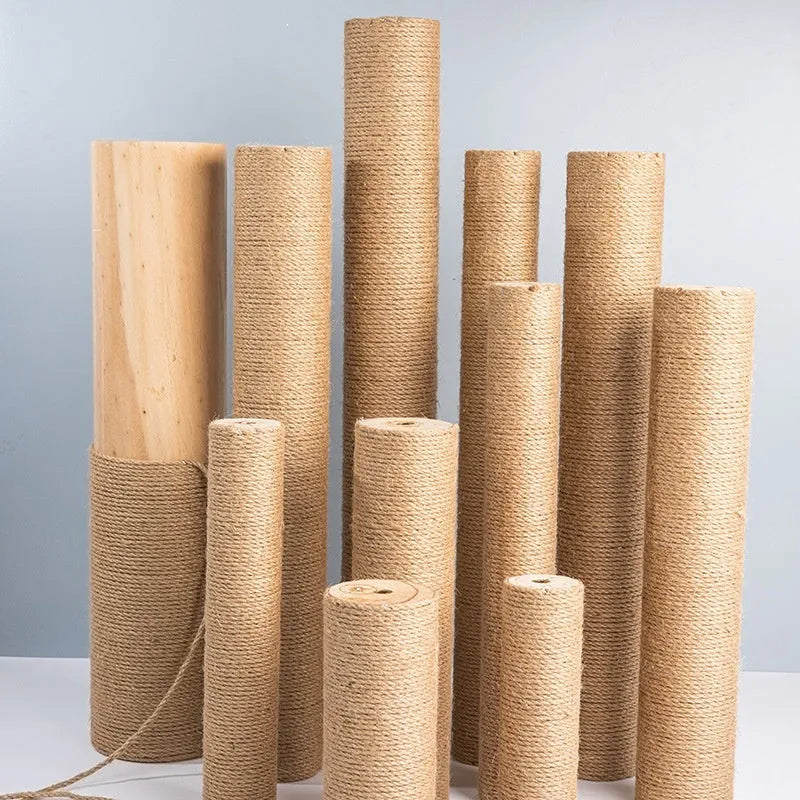 Solid wood cat climbing pillar wrapped in hemp rope for scratching and climbing