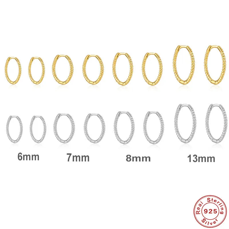Sterling silver twisted string round hoop earrings in gold colour, showing geometric detail.