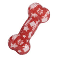 Printed bone-shaped TPR dog toy with squeaker in Christmas red colour