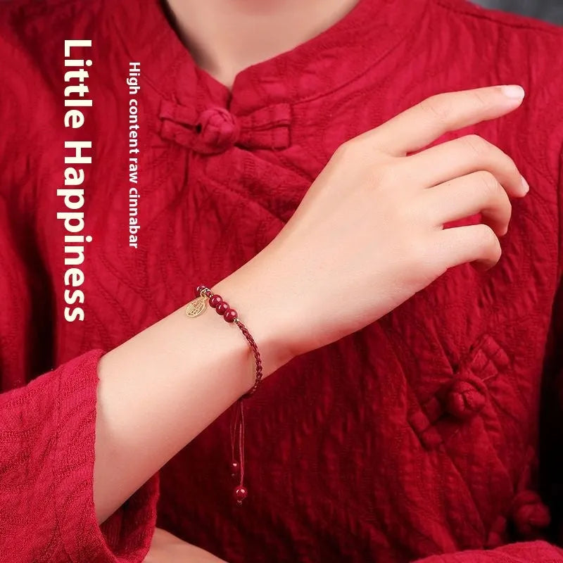 Cinnabar ethnic braided rope bracelet with blessing card for college entrance exam luck