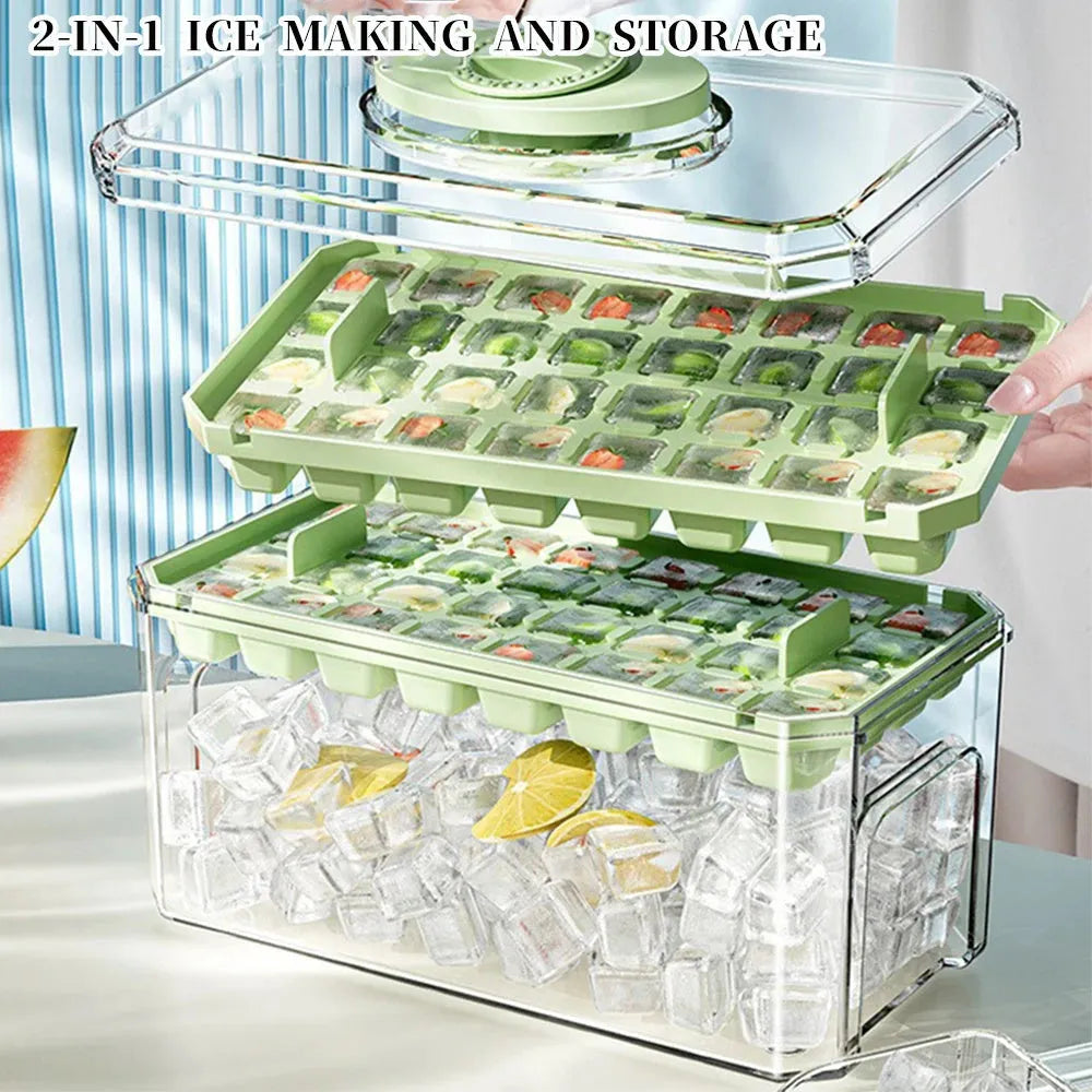 White PP plastic press ice cube tray with 32 grid compartments for quick demoulding in freezer