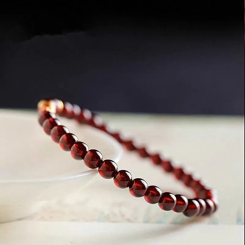 Wine red garnet bracelet for women with micro glass beads in Chinese style