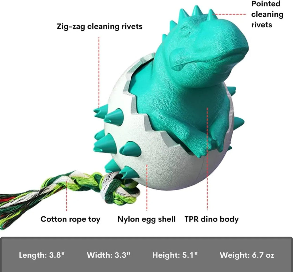 Durable blue dinosaur dog chew toy with rope for aggressive chewers