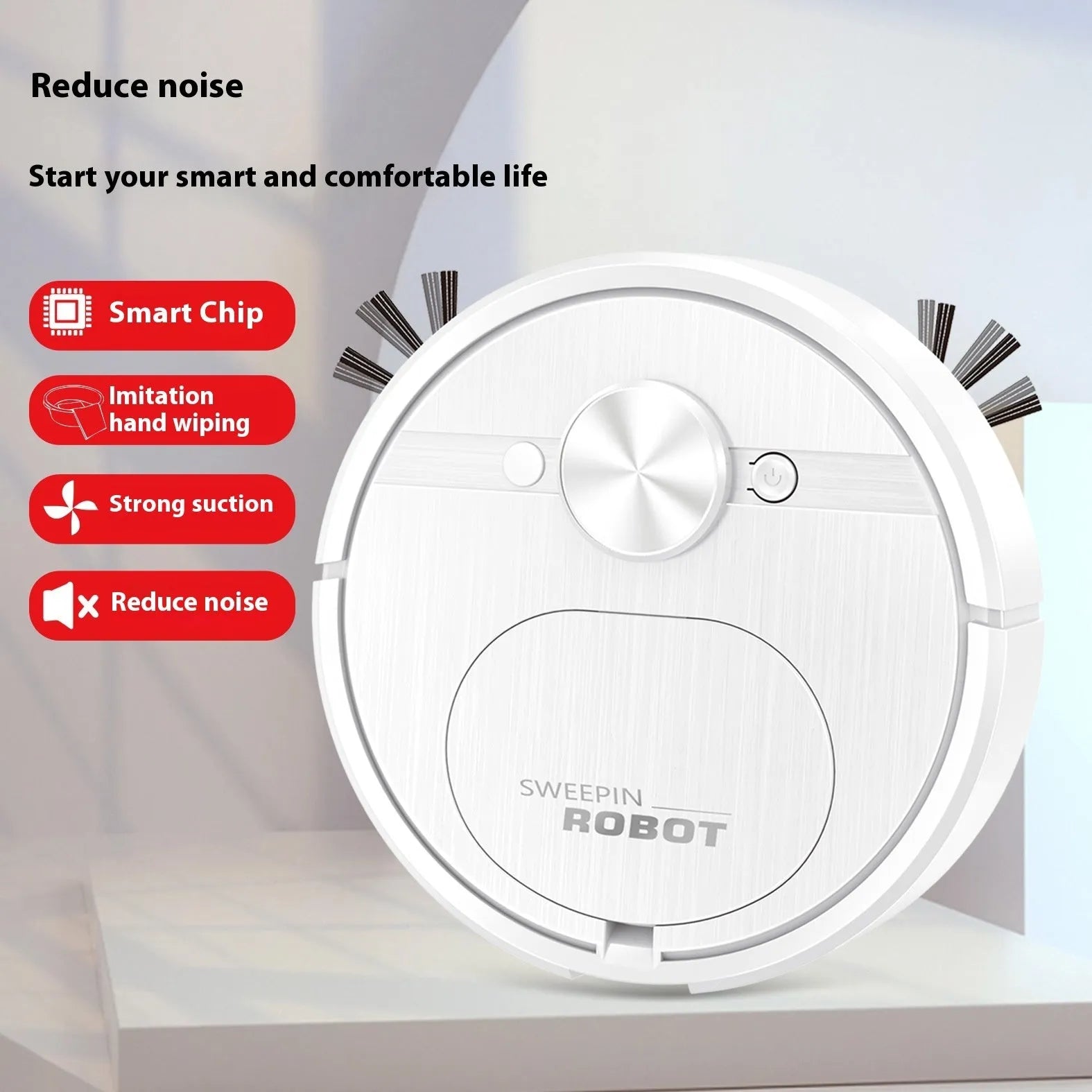 Black or white three-in-one USB charging robot vacuum cleaner with suction, sweeping, and mopping functions
