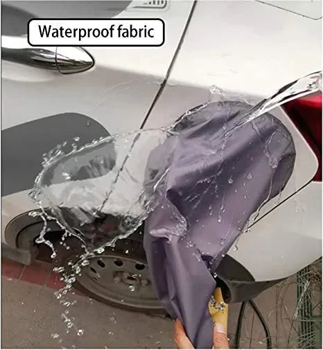 New energy vehicle charging waterproof cover in grey showing drawstring design