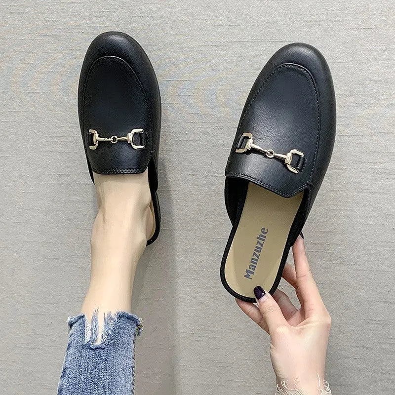 Women's PVC closed toe half slippers in various buckle styles and colours
