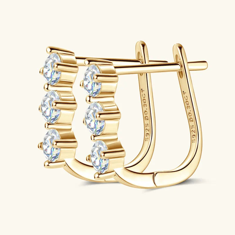 Silver moissanite earrings in gold finish with 0.3 carat round U-shaped geometric design for women