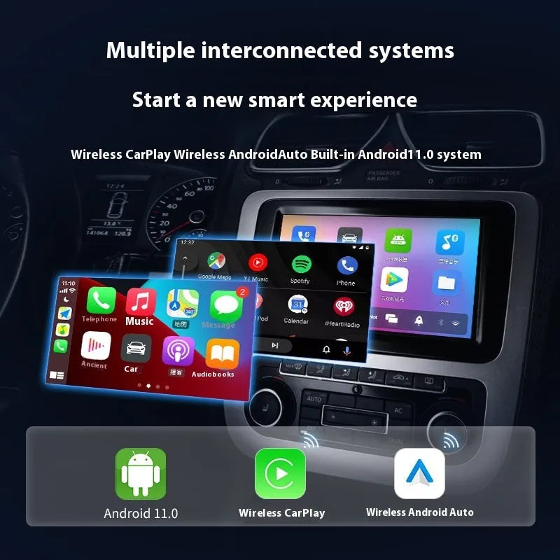 Black Android car connectivity box converting wired CarPlay to wireless smartphone integration