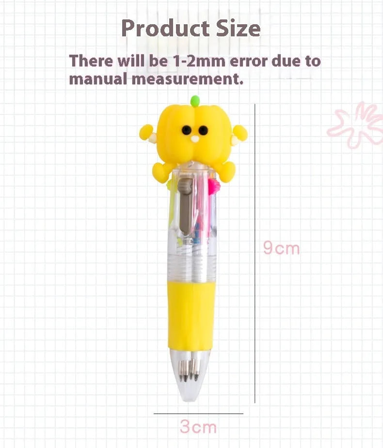 Cute cartoon themed four-colour press ballpoint pen with a 0.7mm tip.