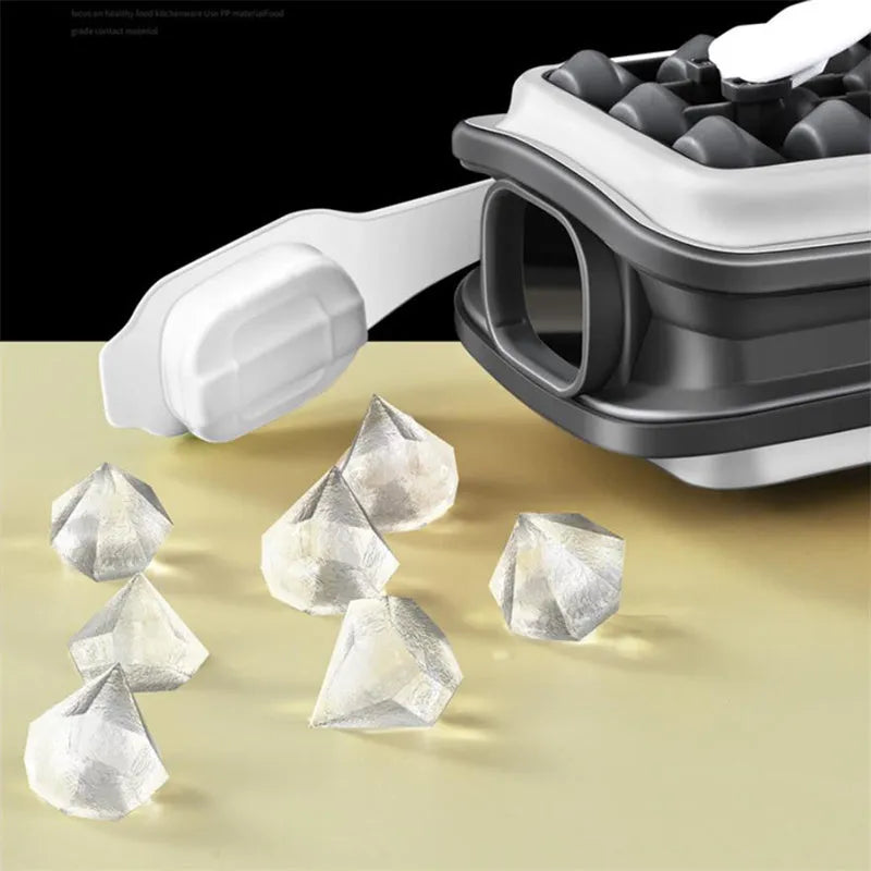 Portable silicone ice ball mould and water bottle with diamond curling design in light grey colour