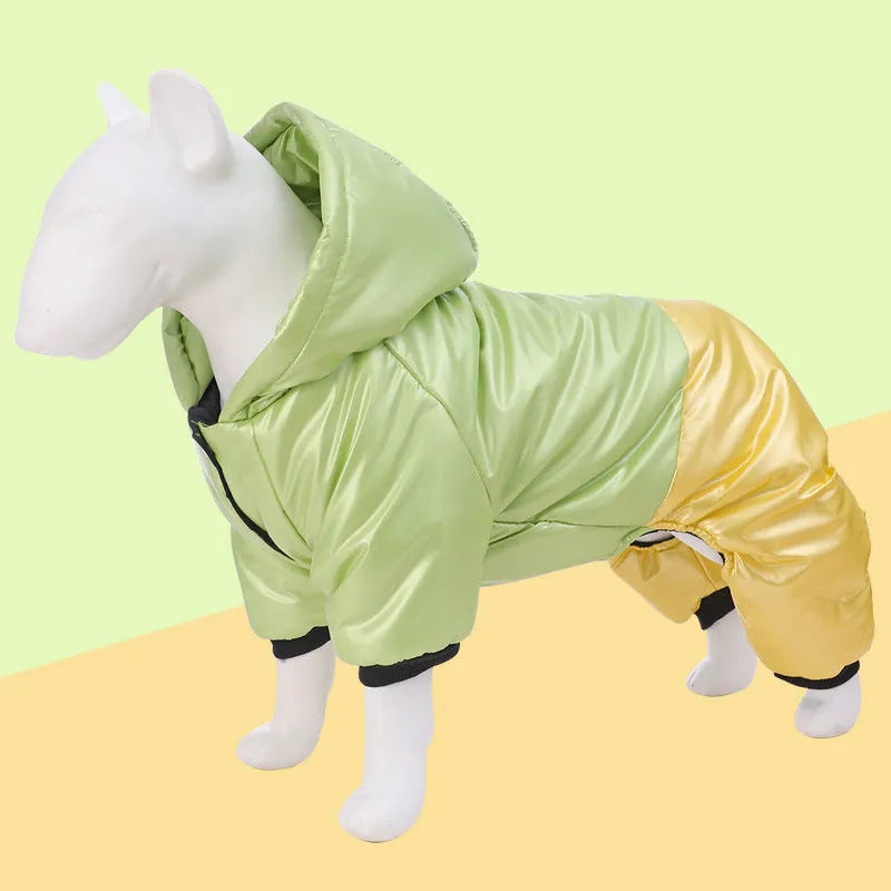 Green four-legged dog cotton padded coat with waterproof windproof features