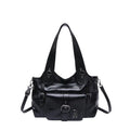 Sentong Qin large capacity PU shoulder bag in black, soft horizontal square shape with single strap for business commute