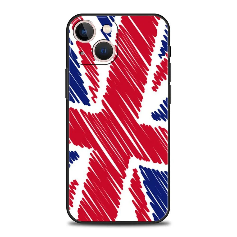 Painted phone case with cartoon and plant flags design, TPU back cover for iPhone models 11 to 16 Pro Max.