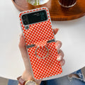 Foldable screen plaid ring phone case for Samsung Galaxy Z Flip 3 and Z Flip 4 in black with ring grip