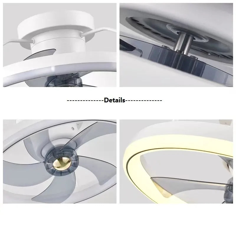 Modern simple overhead fan lamp with light Φ500 diameter showing PC blades and acrylic lampshade