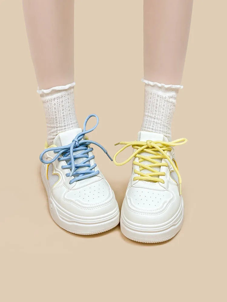 Meow Rabbit Sea Salt Cheese coloured mesh sneakers for children with lace-up closure and cross straps.