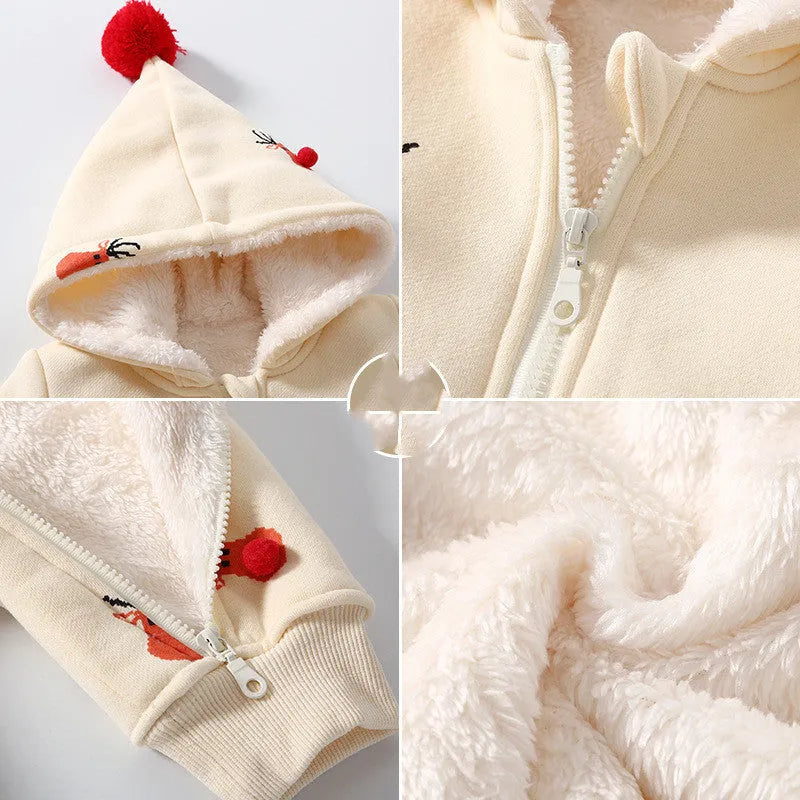 Khaki padded baby crawling clothes with Christmas moose pattern in Korean style design
