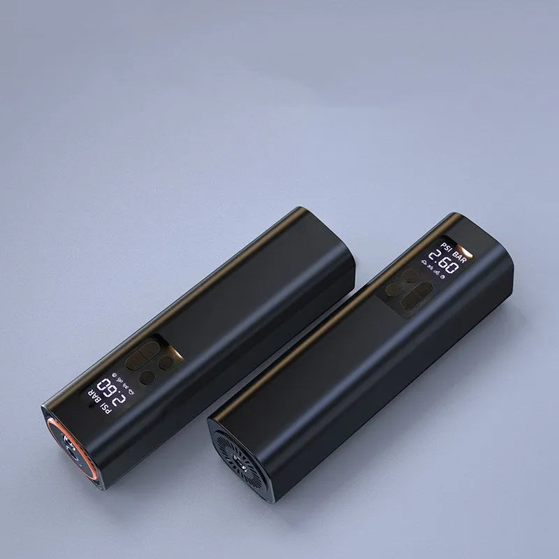 Black super mini car digital tyre inflator with display screen and 12V power connection
