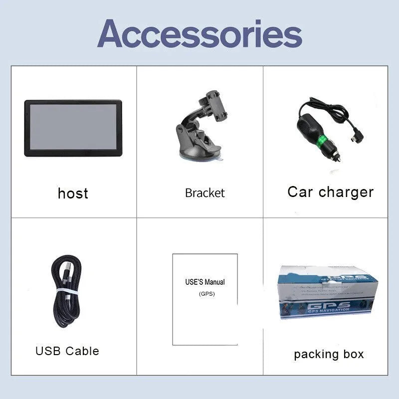 7 inch portable car GPS navigation device with bracket on dashboard