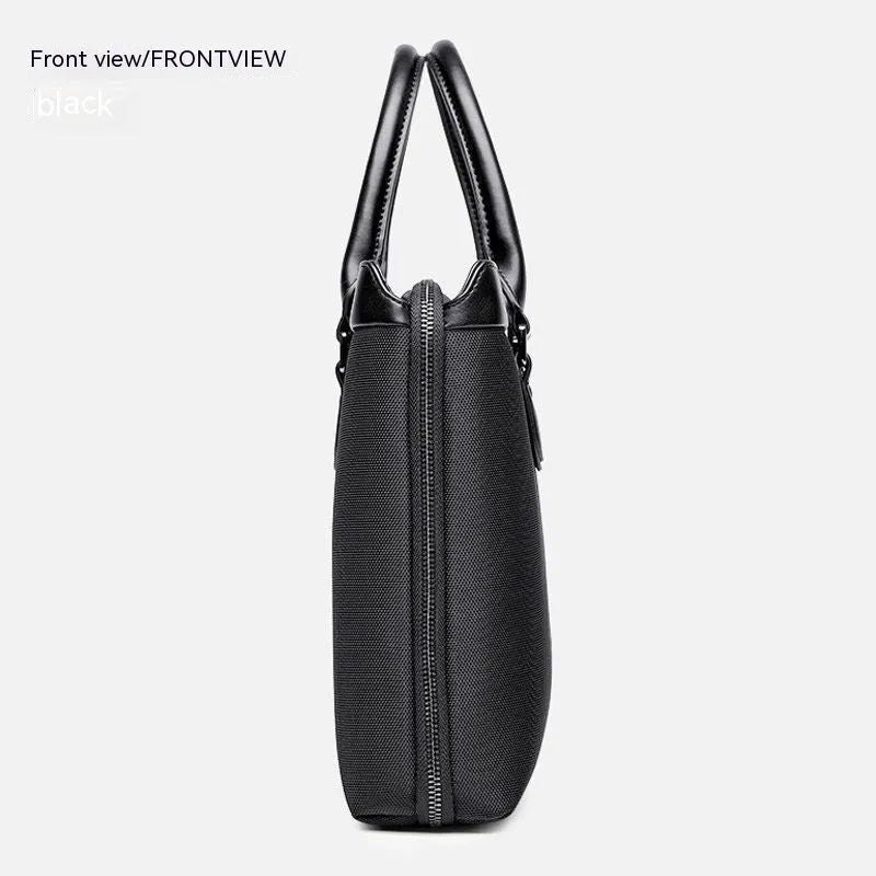 Men's PU briefcase file bag with Oxford fabric lining, thread-cut detail, in high-end black or blue