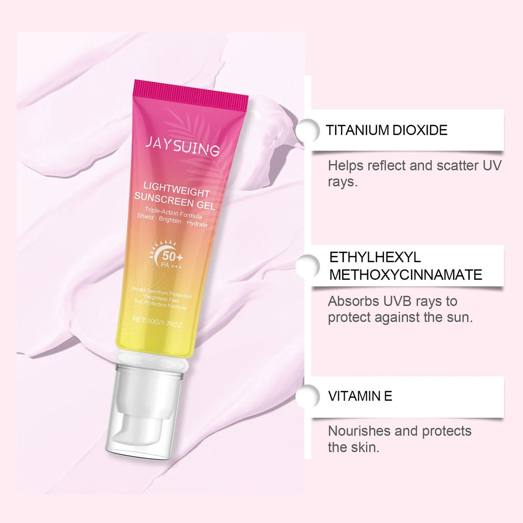 Lightweight sunscreen cream in 50g packaging with natural extracts for all skin types