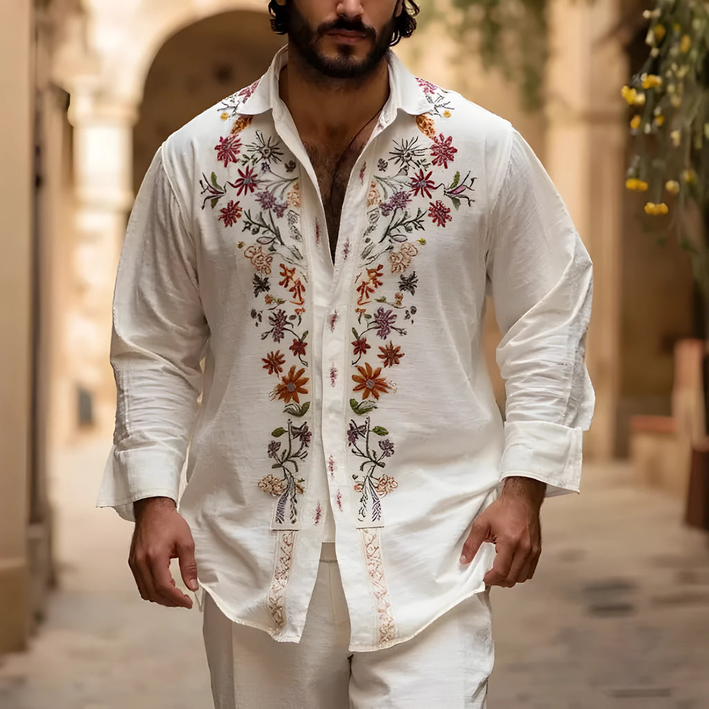 Men's retro style bamboo linen cardigan with long sleeves in loose fit for summer