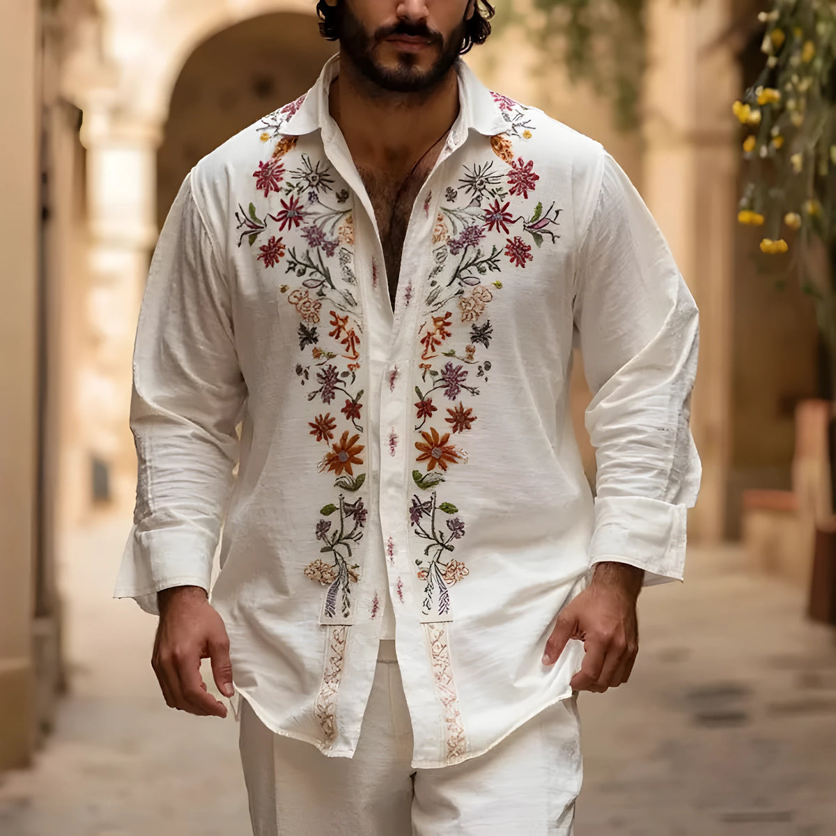 Men's retro style bamboo linen cardigan with long sleeves in loose fit for summer
