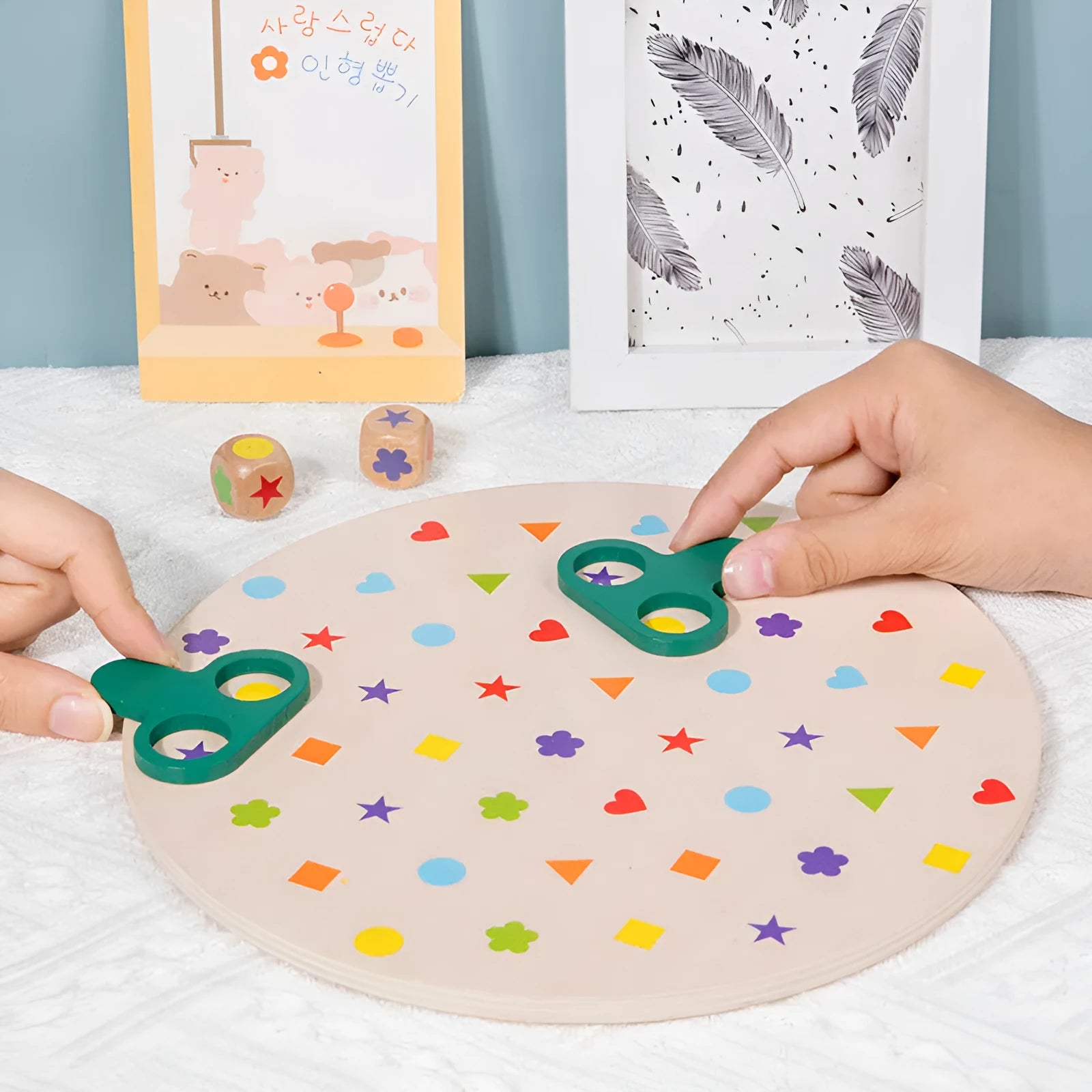 Wooden board game shape matching set for children 4-6 in colour box packaging with board and pieces