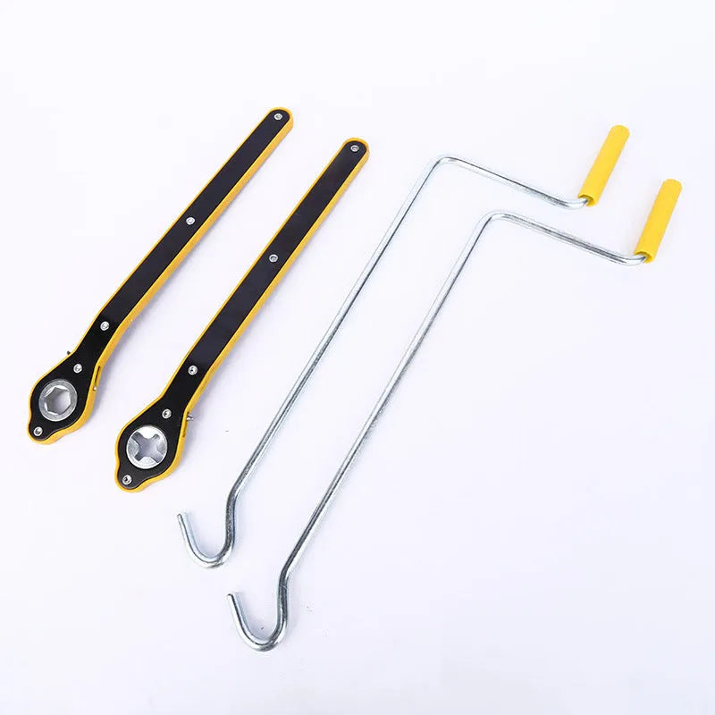 Car jack hand crank wrench in high carbon steel with galvanised metric single head and labor-saving rocker design