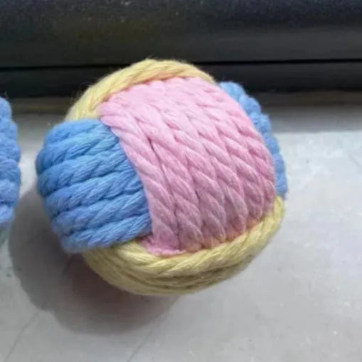 Handmade blue powder and green cat plush ball toy measuring 5cm.