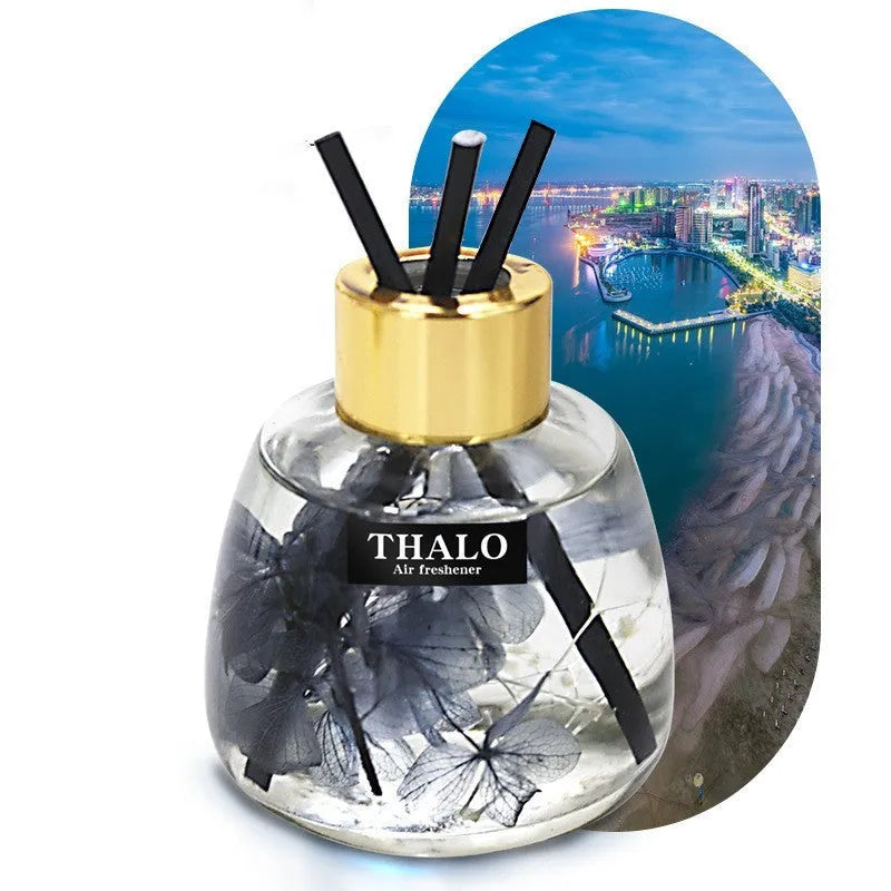 Creative glass bottle car perfume ornament for loose incense aromatherapy, shown in various colour scents.
