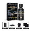 Automotive graphene ceramic coating kit showing 70ml bottle, sponge, towel, gloves and cloths