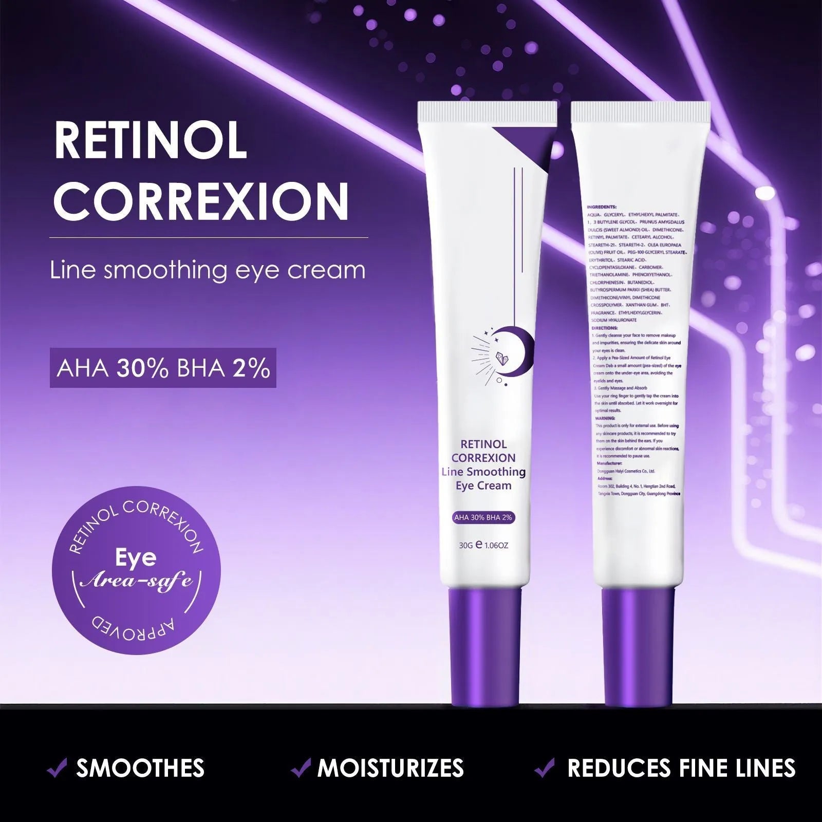 30g retinol eye cream in packaging for universal skin types