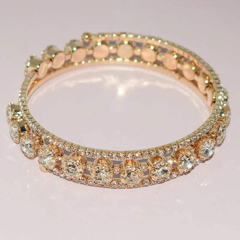 Full rhinestone wrapped open bracelet for women in silver gold rose gold electroplated finish