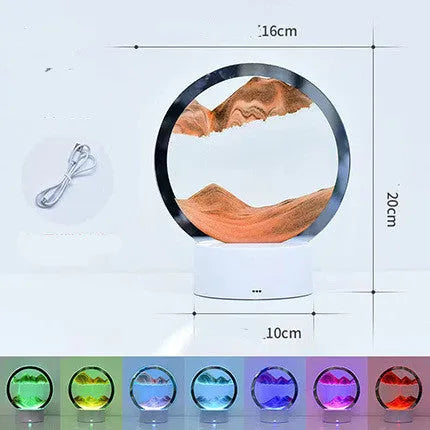 Creative 3D quicksand table lamp with touch switch and colour changing blue, orange, purple, red light.
