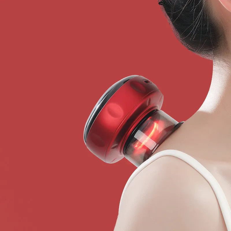 Smart electric vacuum cupping massage device with LCD display and control buttons on a black and blue body.