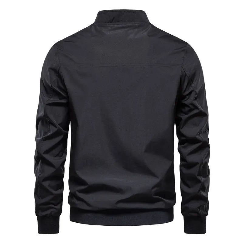 Men's solid colour thin polyester casual jacket in Army Green on a hanger.