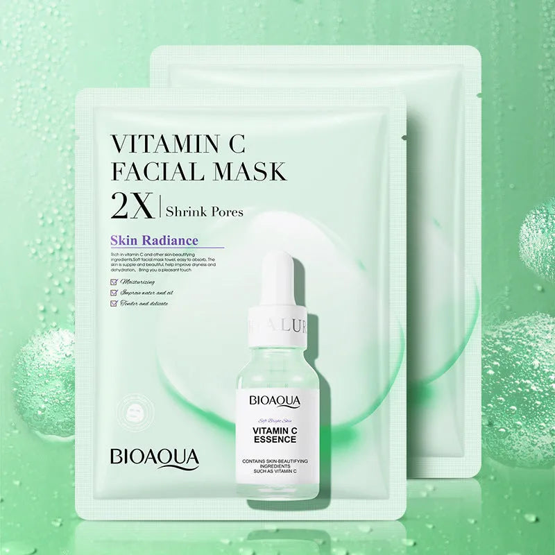 Set of collagen, hyaluronic acid, vitamin C and Centella Asiatica gel face sheet masks in 30g sachets.
