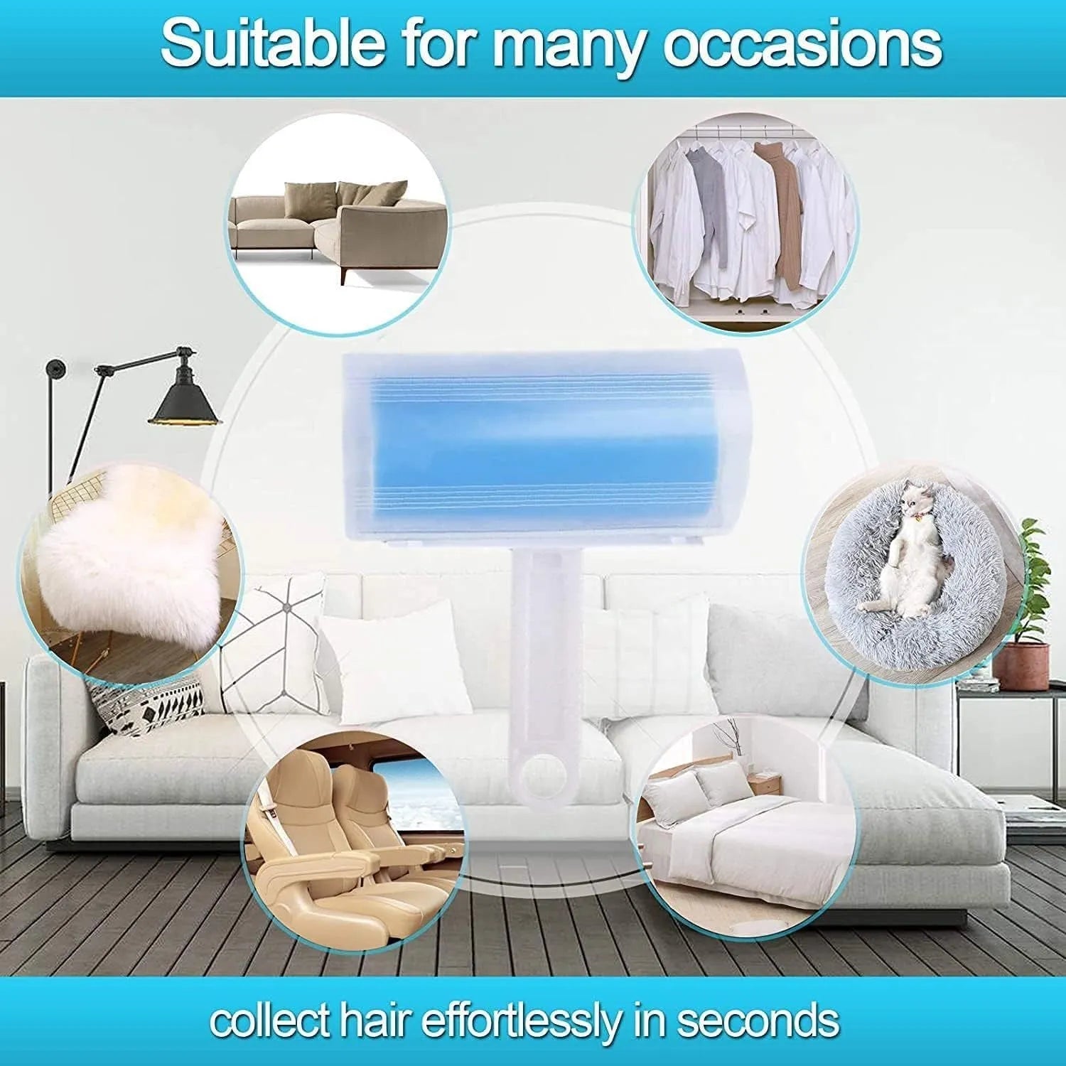 Washable reusable lint roller with protective cover for pet hair removal from fabrics