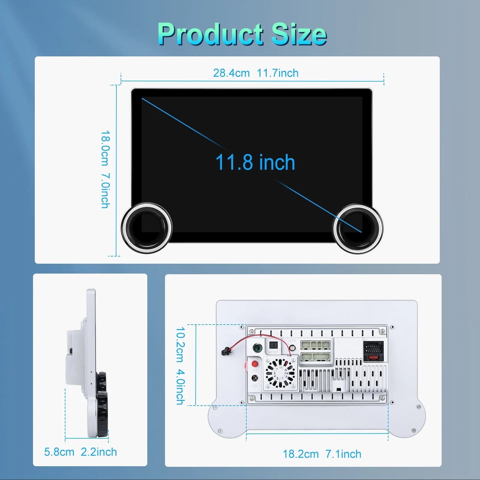 11.8-inch double knob car multimedia player with Android system and QLED screen