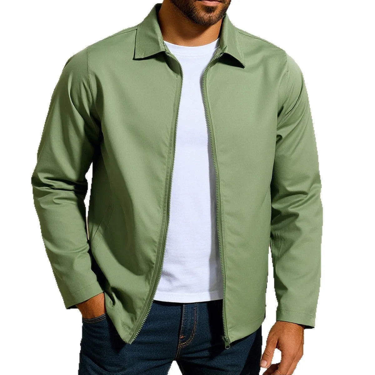 Men's zipper-front cardigan jacket with raglan sleeves in polyester blend fabric