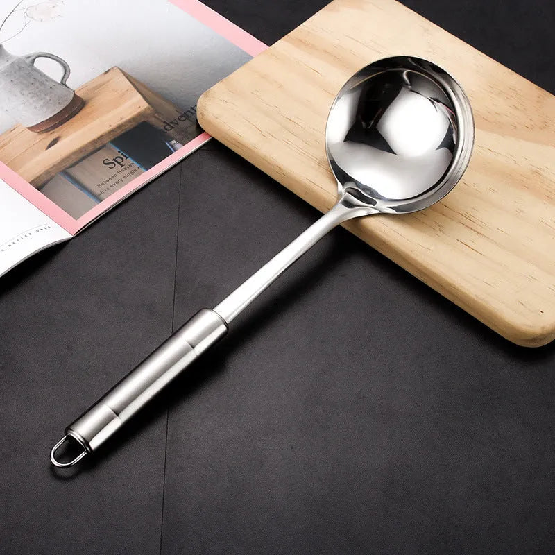 6 piece stainless steel kitchenware set with anti-scalding design, including shovel, spoons and colander