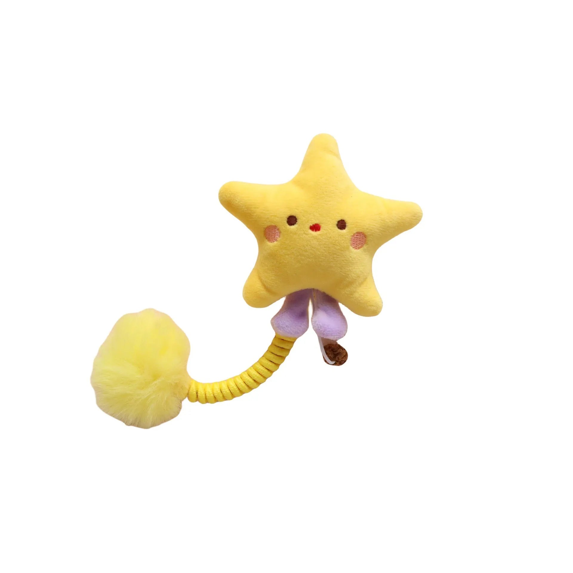 Set of interactive cat toys including a plush animal, silvervine fruit, a spring, and a fuzzy ball.