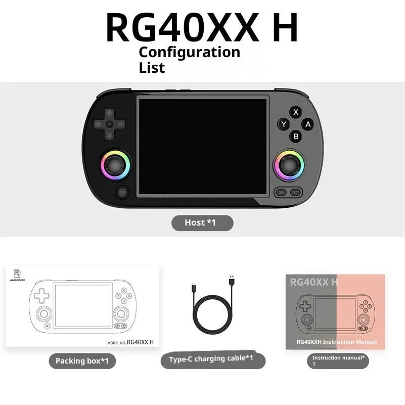 RG40XXH retro handheld game console in black, front view with screen and controls